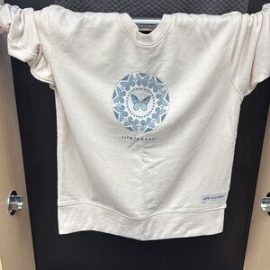 Life Is Good Butterfly Graphic Crewneck Sweatshirt Cream Women’s Size S Pullover